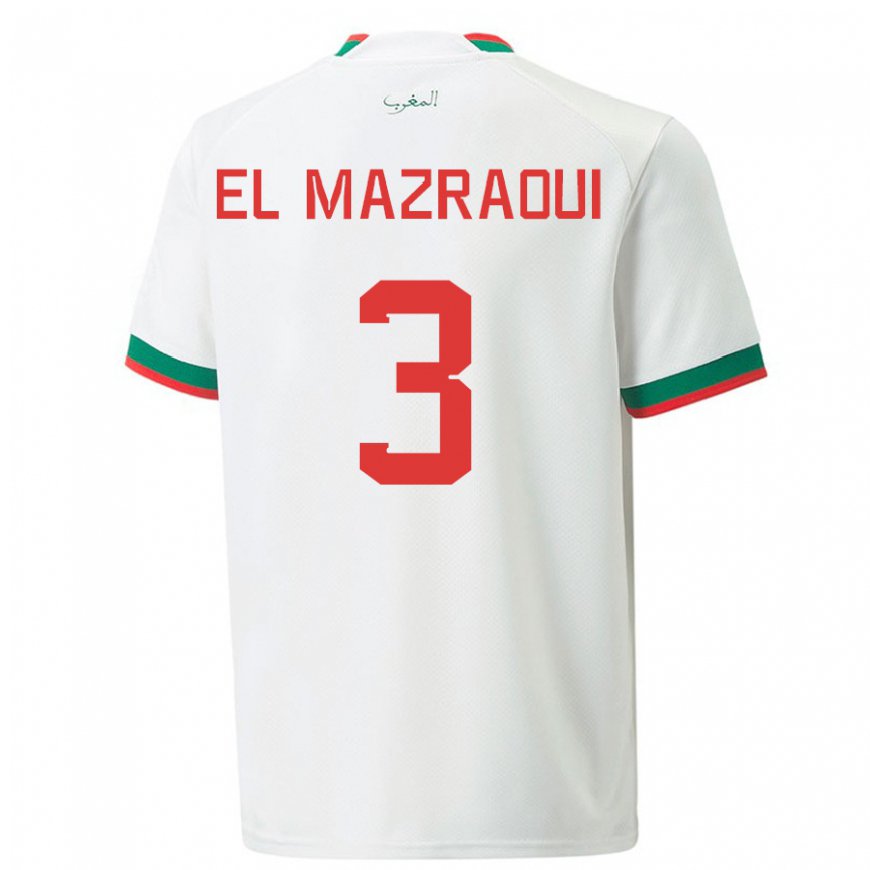 Kandiny Gyermek Marokkói Noussair El Mazraoui #3 Fehér Idegenbeli Jersey 22-24 Mez Póló Ing