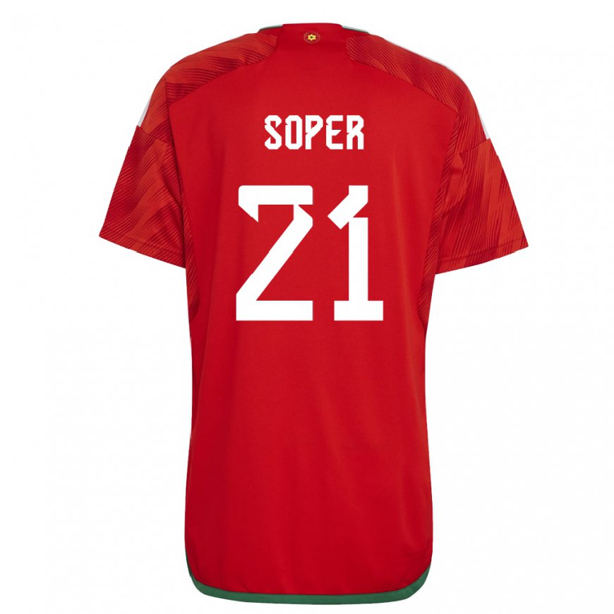 Kandiny Férfi Walesi Poppy Soper #21 Piros Hazai Jersey 22-24 Mez Póló Ing