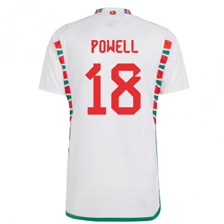 Kandiny Férfi Walesi Ella Powell #18 Fehér Idegenbeli Jersey 22-24 Mez Póló Ing