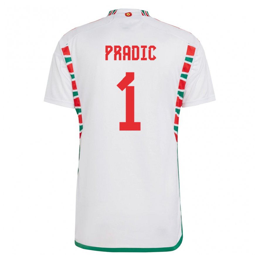 Kandiny Férfi Walesi James Pradic #1 Fehér Idegenbeli Jersey 22-24 Mez Póló Ing