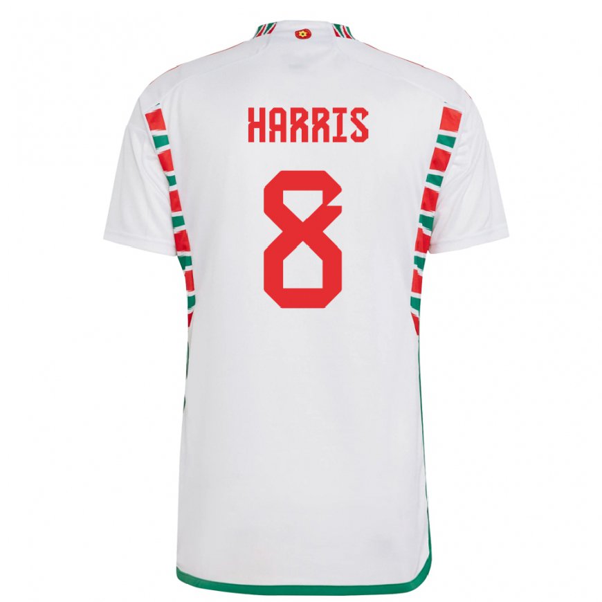 Kandiny Férfi Walesi Luke Harris #8 Fehér Idegenbeli Jersey 22-24 Mez Póló Ing