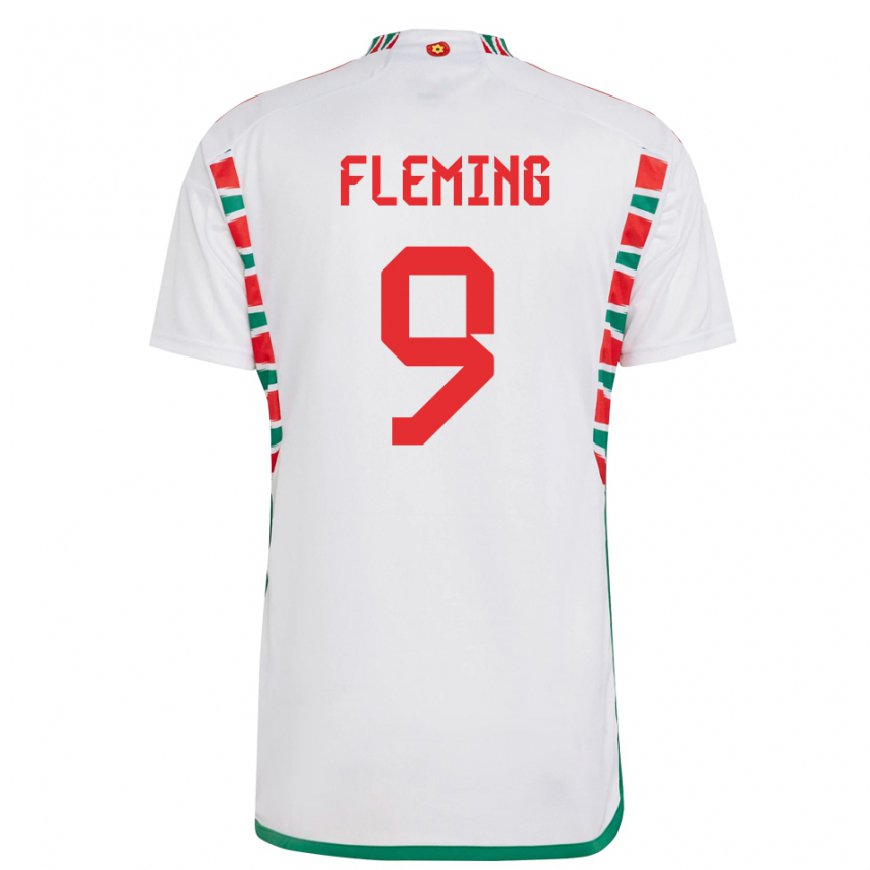 Kandiny Férfi Walesi Cole Fleming #9 Fehér Idegenbeli Jersey 22-24 Mez Póló Ing