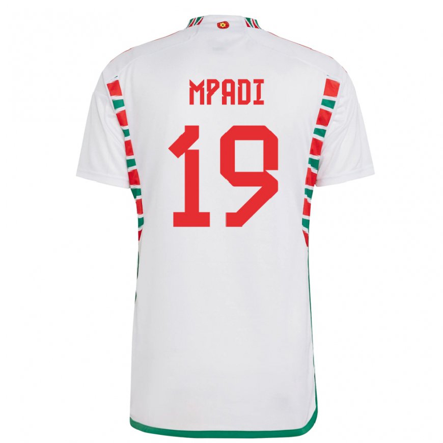 Kandiny Férfi Walesi Japhet Mpadi #19 Fehér Idegenbeli Jersey 22-24 Mez Póló Ing