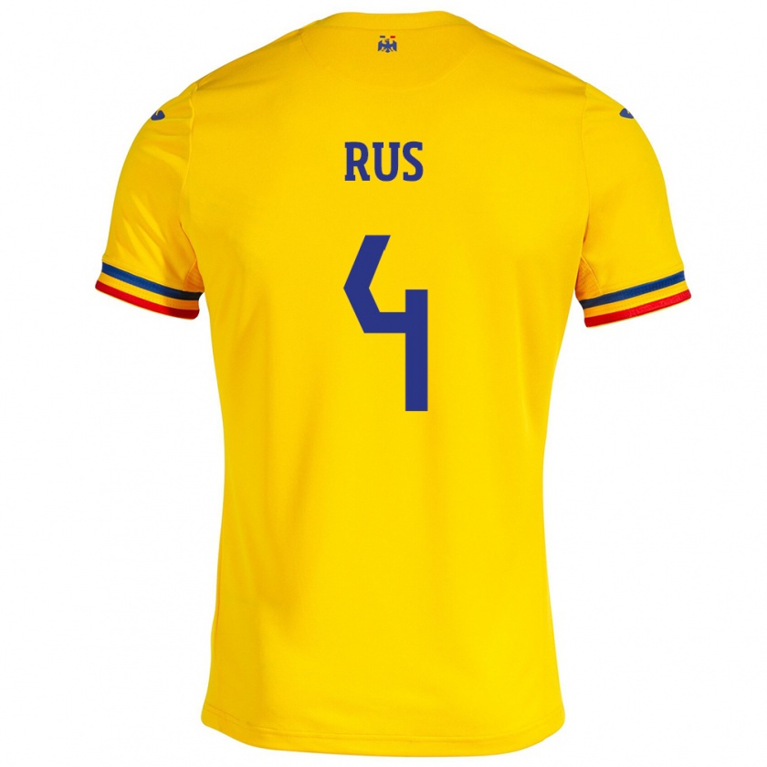 Kandiny Gyermek Románia Adrian Rus #4 Sárga Hazai Jersey 24-26 Mez Póló Ing