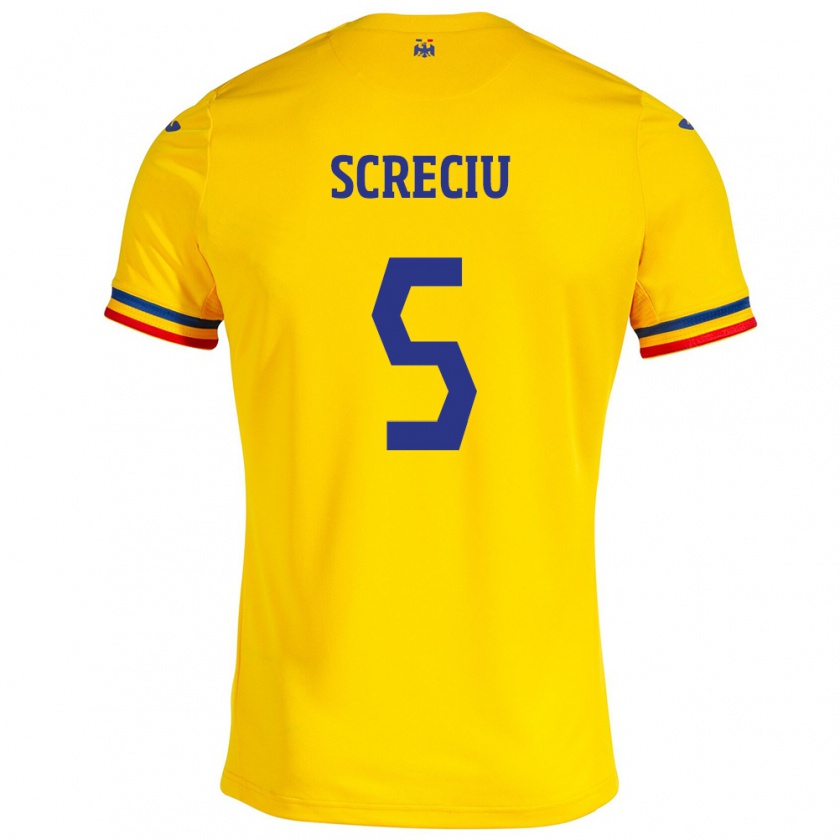 Kandiny Gyermek Románia Vladimir Screciu #5 Sárga Hazai Jersey 24-26 Mez Póló Ing