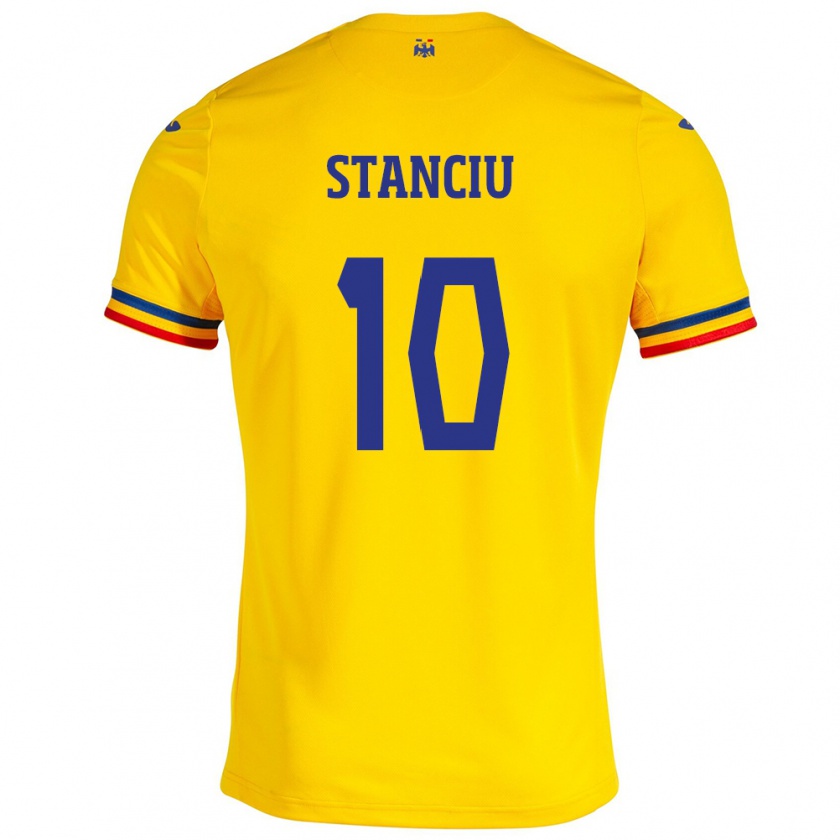 Kandiny Gyermek Románia Nicolae Stanciu #10 Sárga Hazai Jersey 24-26 Mez Póló Ing