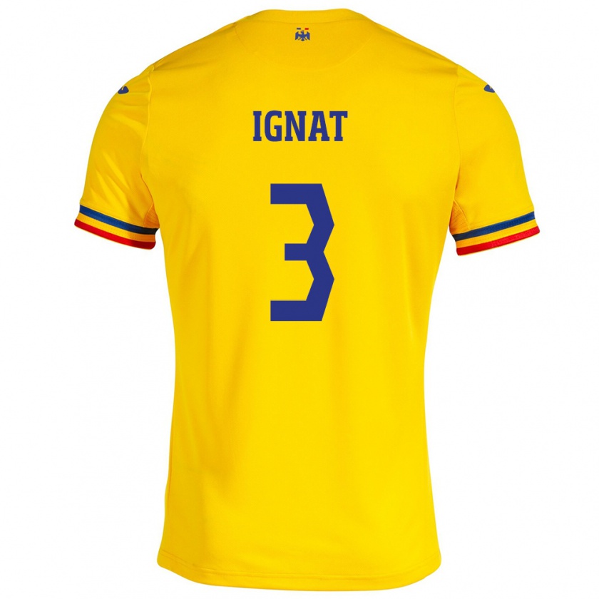 Kandiny Gyermek Románia Cristian Ignat #3 Sárga Hazai Jersey 24-26 Mez Póló Ing