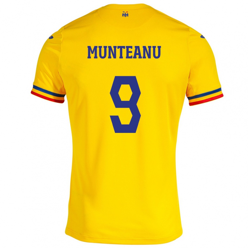 Kandiny Gyermek Románia Louis Munteanu #9 Sárga Hazai Jersey 24-26 Mez Póló Ing