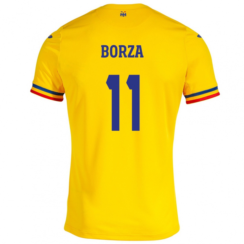 Kandiny Gyermek Románia Andrei Borza #11 Sárga Hazai Jersey 24-26 Mez Póló Ing