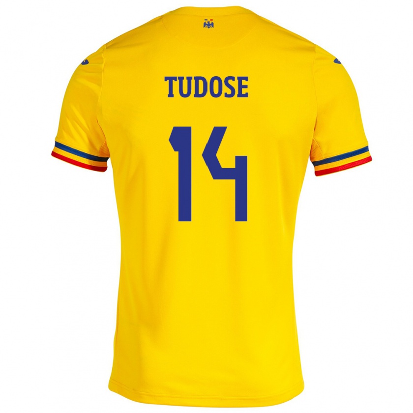 Kandiny Gyermek Románia Mario Tudose #14 Sárga Hazai Jersey 24-26 Mez Póló Ing