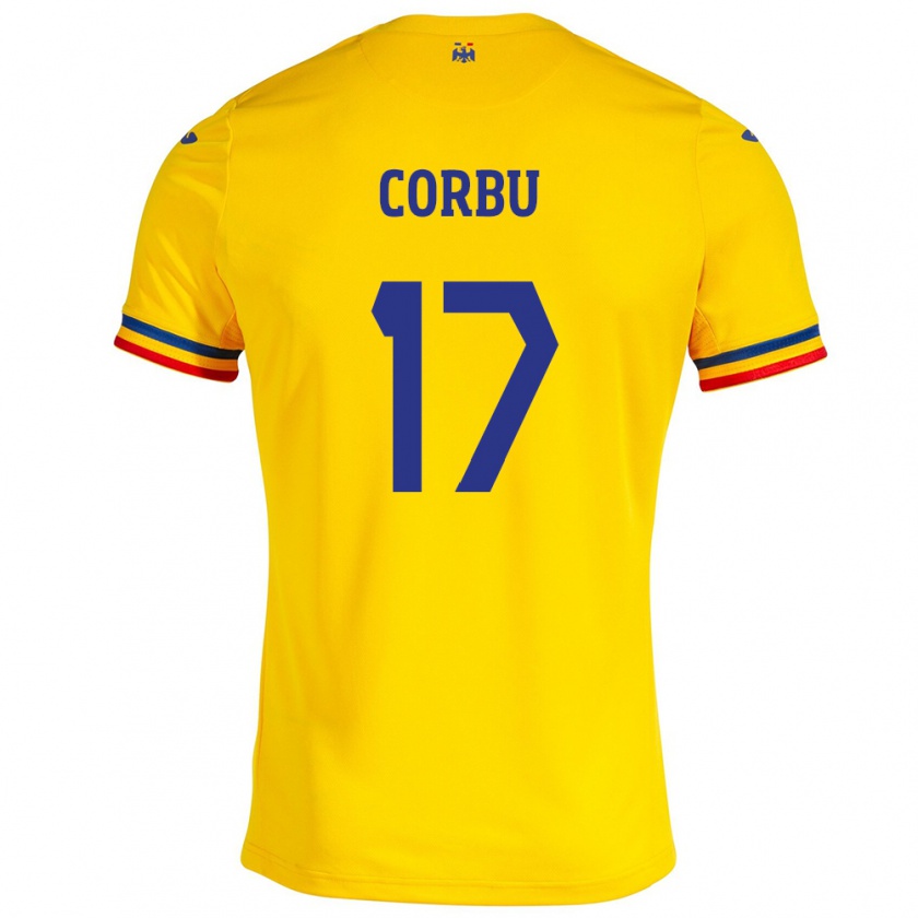 Kandiny Gyermek Románia Marius Corbu #17 Sárga Hazai Jersey 24-26 Mez Póló Ing