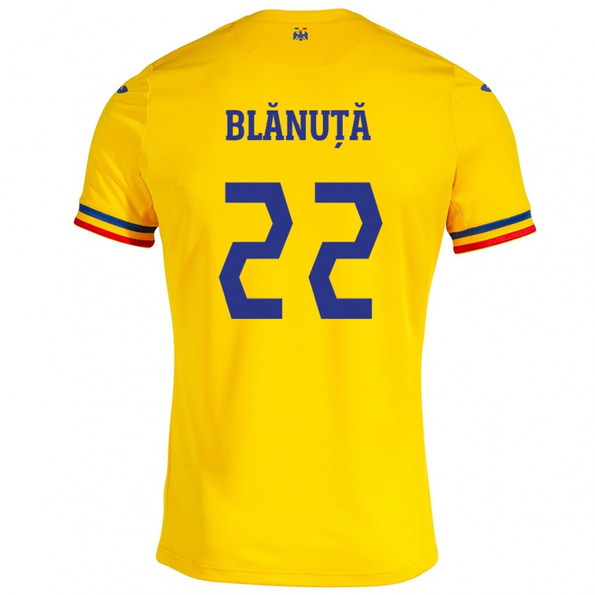 Kandiny Gyermek Románia Vladislav Blănuță #22 Sárga Hazai Jersey 24-26 Mez Póló Ing