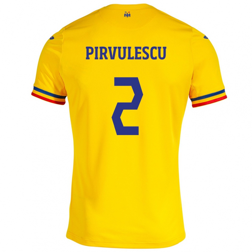 Kandiny Gyermek Románia Sergiu Pîrvulescu #2 Sárga Hazai Jersey 24-26 Mez Póló Ing