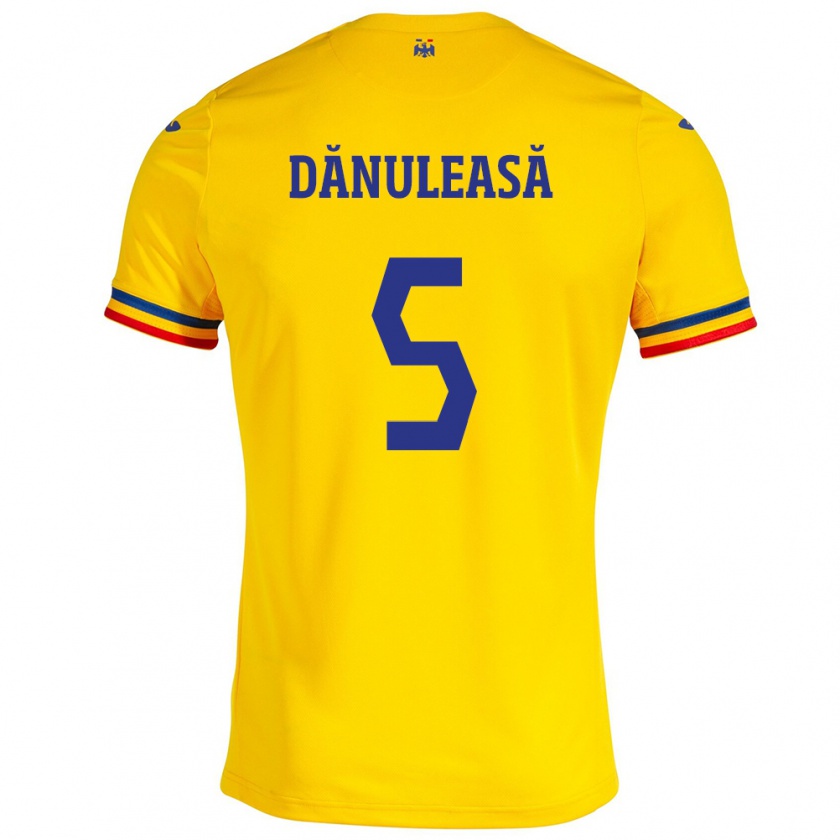 Kandiny Gyermek Románia Gabriel Dănuleasă #5 Sárga Hazai Jersey 24-26 Mez Póló Ing