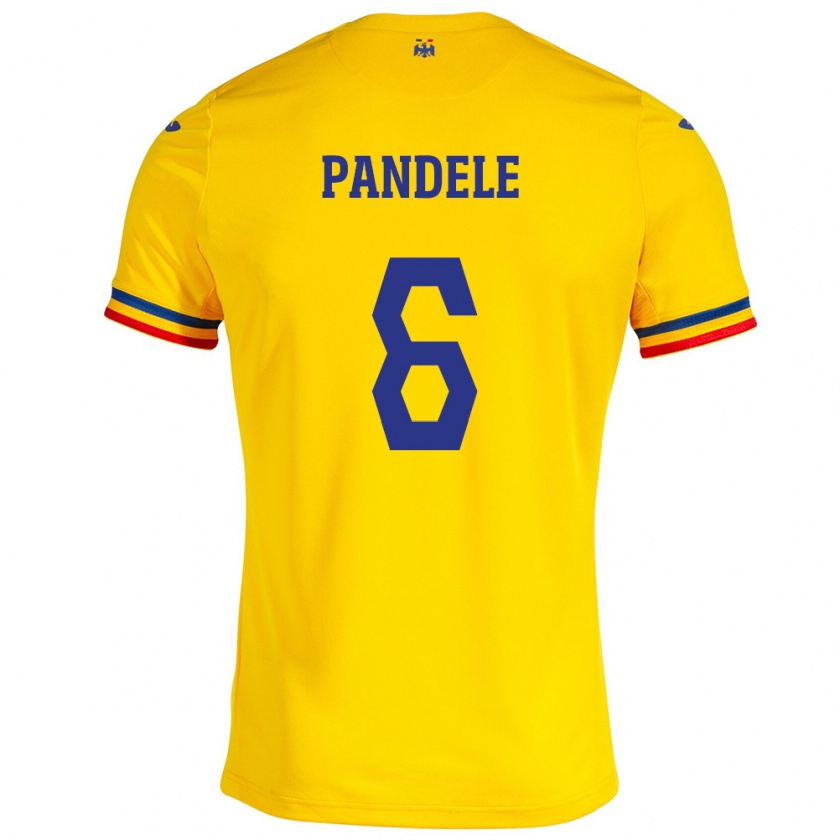 Kandiny Gyermek Románia Andrei Pandele #6 Sárga Hazai Jersey 24-26 Mez Póló Ing