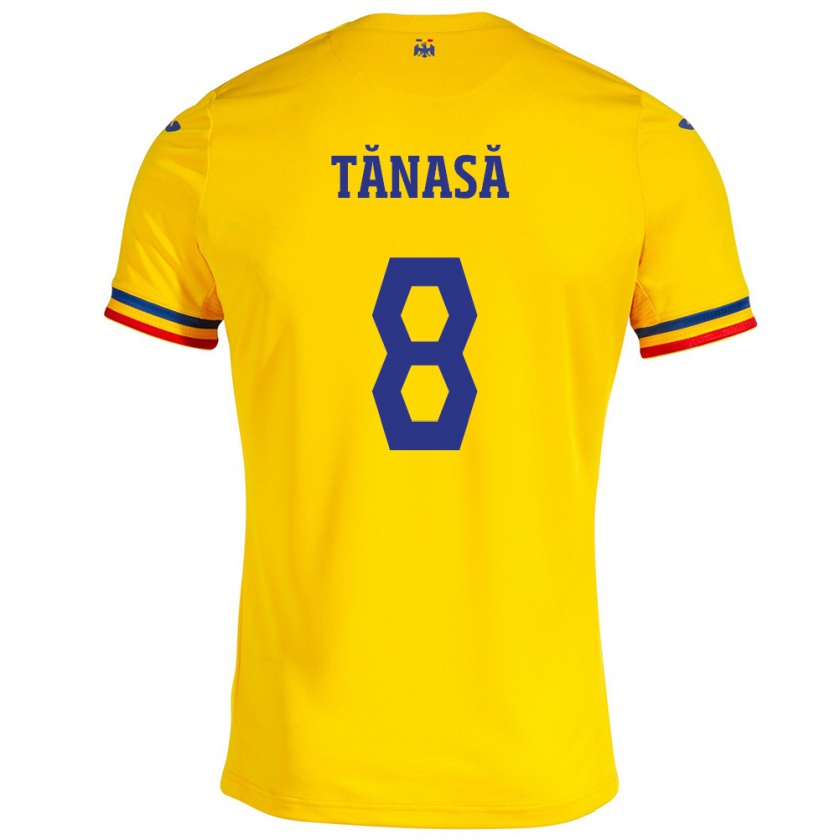 Kandiny Gyermek Románia Răzvan Tănasă #8 Sárga Hazai Jersey 24-26 Mez Póló Ing