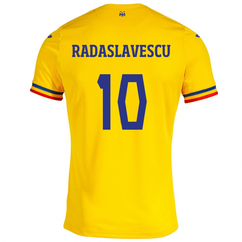 Kandiny Gyermek Románia Eduard Radaslavescu #10 Sárga Hazai Jersey 24-26 Mez Póló Ing