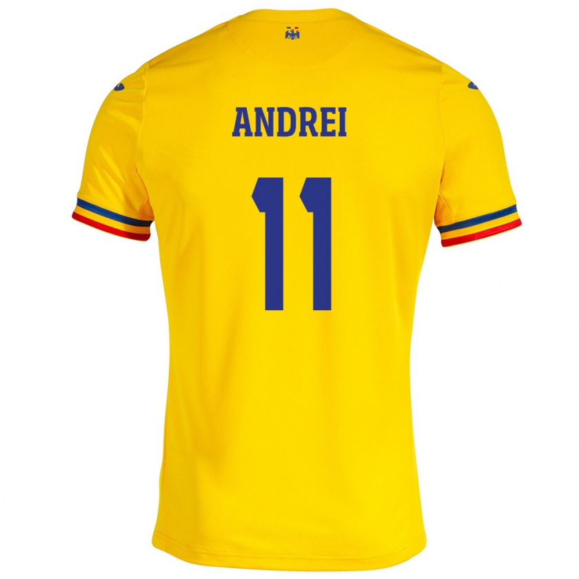 Kandiny Gyermek Románia Doru Andrei #11 Sárga Hazai Jersey 24-26 Mez Póló Ing