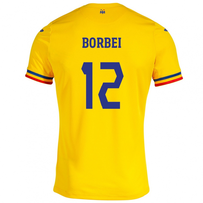 Kandiny Gyermek Románia Alexandru Borbei #12 Sárga Hazai Jersey 24-26 Mez Póló Ing