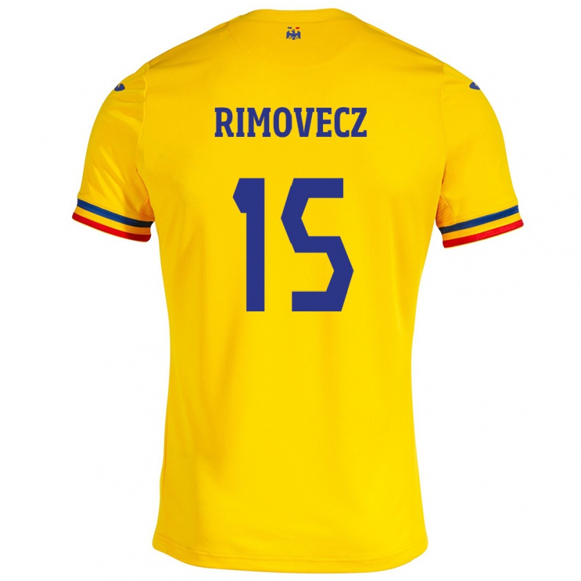 Kandiny Gyermek Románia Sergiu Rimovecz #15 Sárga Hazai Jersey 24-26 Mez Póló Ing