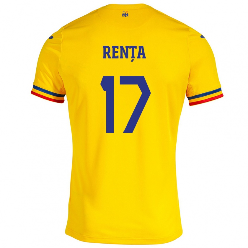 Kandiny Gyermek Románia Denis Rența #17 Sárga Hazai Jersey 24-26 Mez Póló Ing