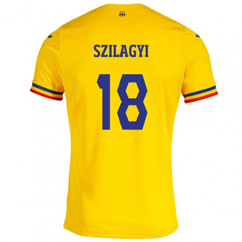 Kandiny Gyermek Románia Szabolcs Szilágyi #18 Sárga Hazai Jersey 24-26 Mez Póló Ing