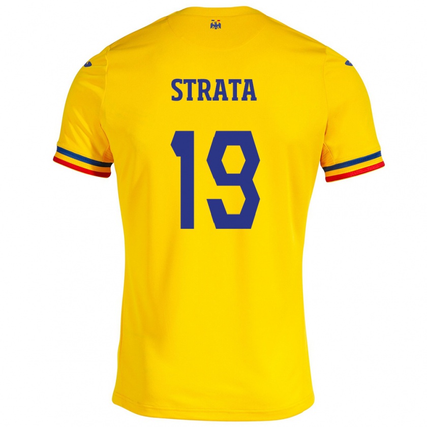 Kandiny Gyermek Románia Tony Strata #19 Sárga Hazai Jersey 24-26 Mez Póló Ing