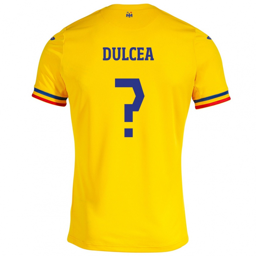 Kandiny Gyermek Románia Patrick Dulcea #0 Sárga Hazai Jersey 24-26 Mez Póló Ing