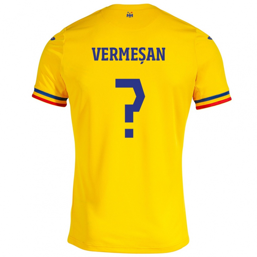 Kandiny Gyermek Románia Ioan Vermeșan #0 Sárga Hazai Jersey 24-26 Mez Póló Ing