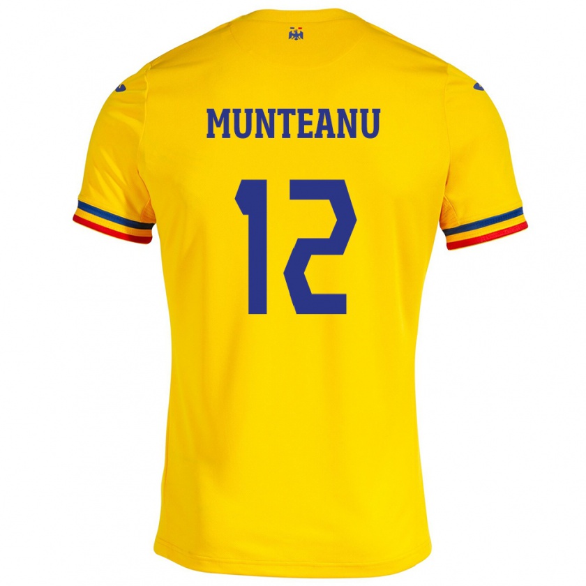 Kandiny Gyermek Románia Rafael Munteanu #12 Sárga Hazai Jersey 24-26 Mez Póló Ing