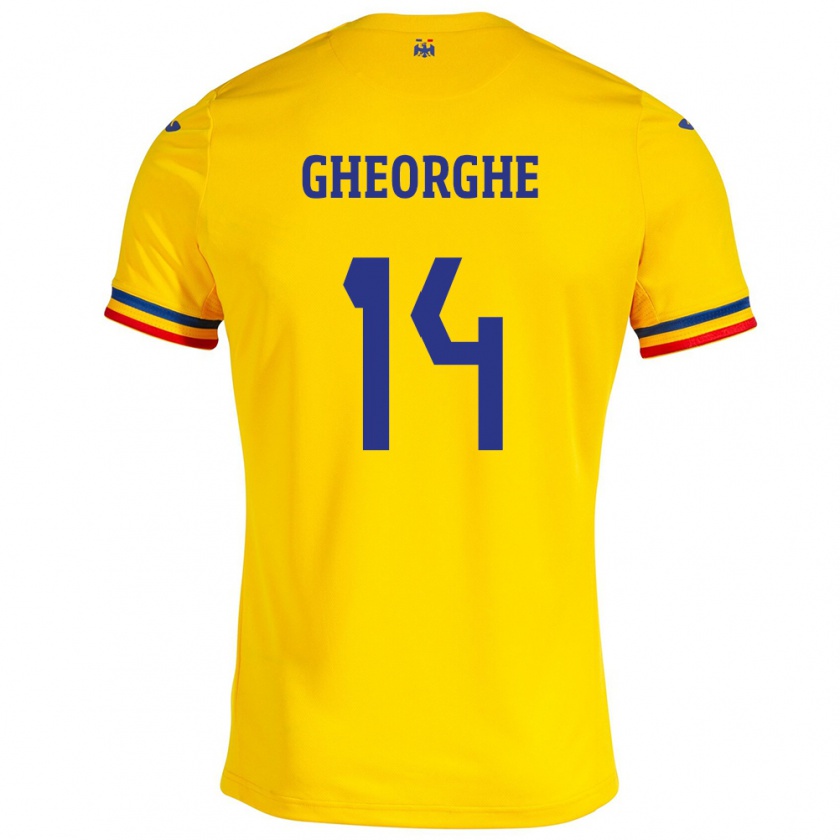 Kandiny Gyermek Románia Costyn Gheorghe #14 Sárga Hazai Jersey 24-26 Mez Póló Ing