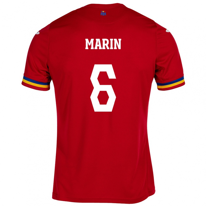 Kandiny Gyermek Románia Marius Marin #6 Piros Idegenbeli Jersey 24-26 Mez Póló Ing