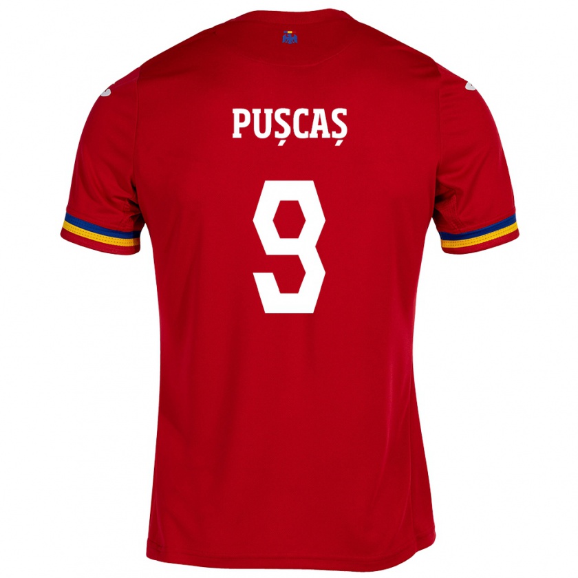 Kandiny Gyermek Románia George Pușcaș #9 Piros Idegenbeli Jersey 24-26 Mez Póló Ing