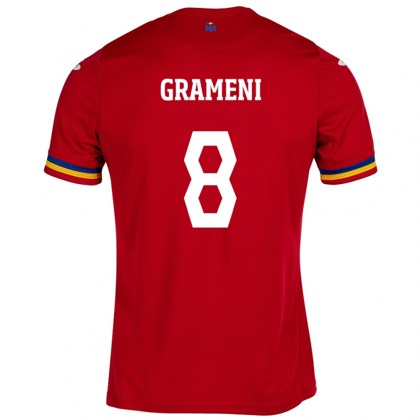 Kandiny Gyermek Románia Constantin Grameni #8 Piros Idegenbeli Jersey 24-26 Mez Póló Ing