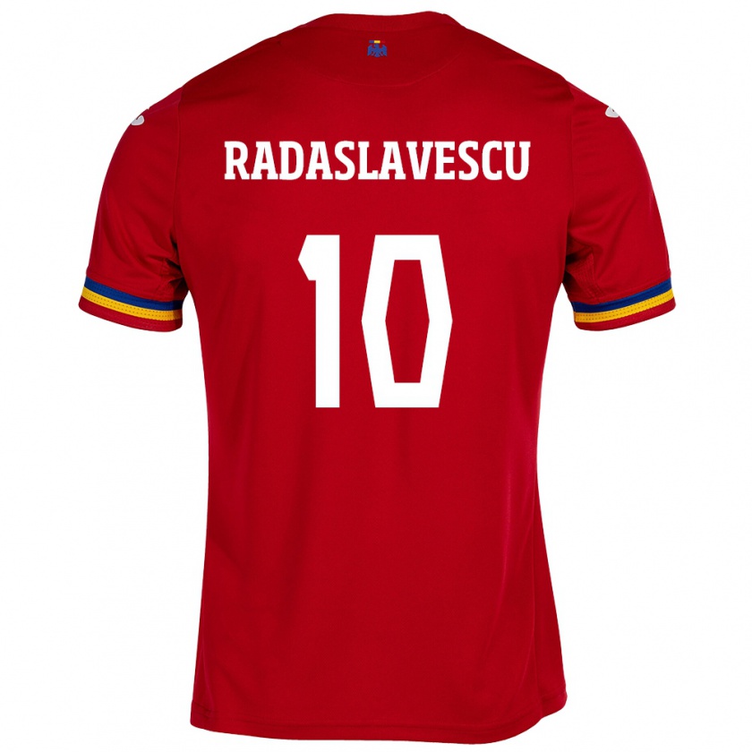 Kandiny Gyermek Románia Eduard Radaslavescu #10 Piros Idegenbeli Jersey 24-26 Mez Póló Ing