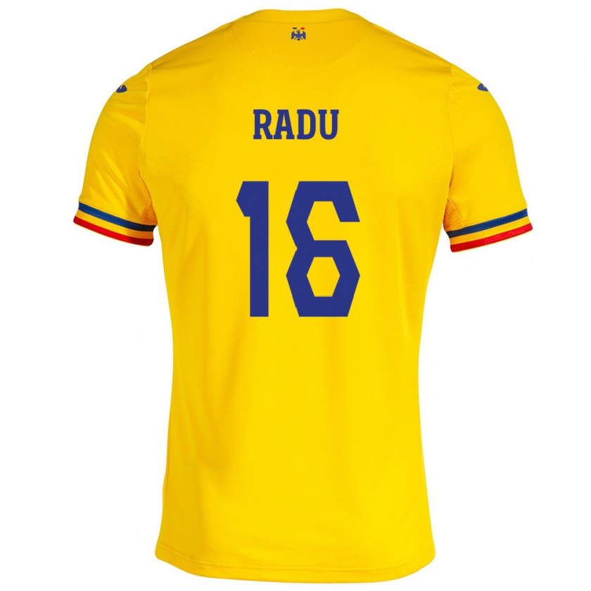 Kandiny Férfi Románia Andrei Radu #16 Sárga Hazai Jersey 24-26 Mez Póló Ing