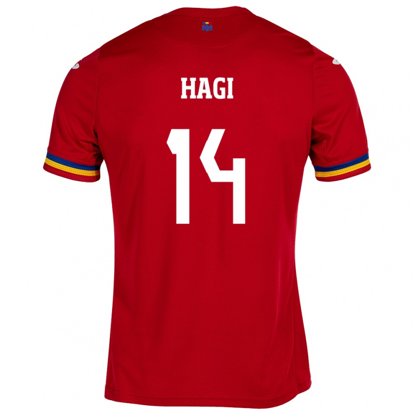 Kandiny Férfi Románia Ianis Hagi #14 Piros Idegenbeli Jersey 24-26 Mez Póló Ing