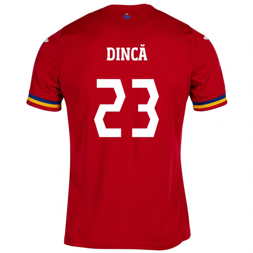 Kandiny Férfi Románia David Dincă #23 Piros Idegenbeli Jersey 24-26 Mez Póló Ing