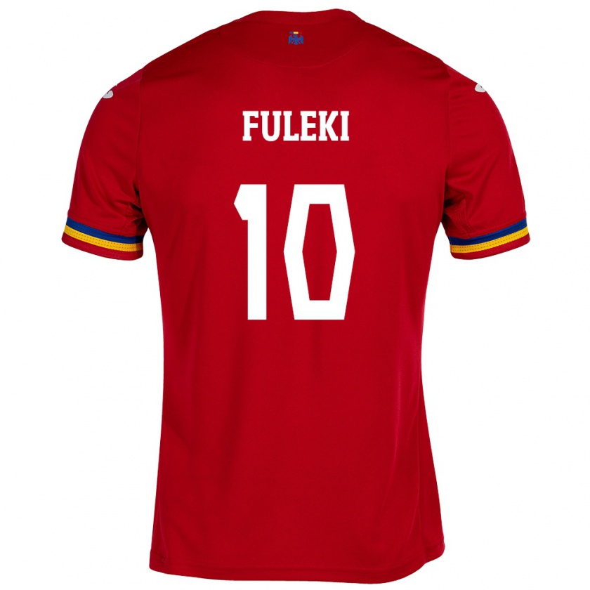 Kandiny Férfi Románia Samuel Fuleki #10 Piros Idegenbeli Jersey 24-26 Mez Póló Ing