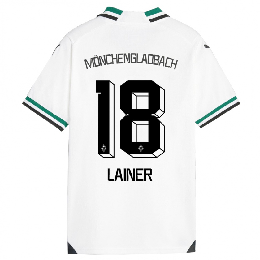 Kandiny Gyermek Stefan Lainer #18 Fehér Zöld Hazai Jersey 2023/24 Mez Póló Ing