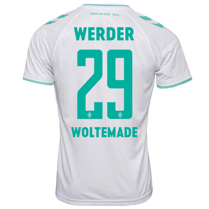 Kandiny Gyermek Nick Woltemade #29 Fehér Idegenbeli Jersey 2023/24 Mez Póló Ing