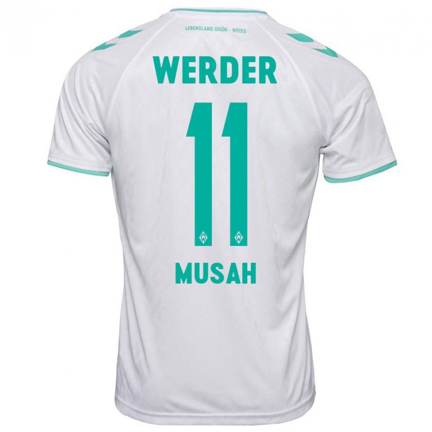 Kandiny Gyermek Salim Musah #11 Fehér Idegenbeli Jersey 2023/24 Mez Póló Ing