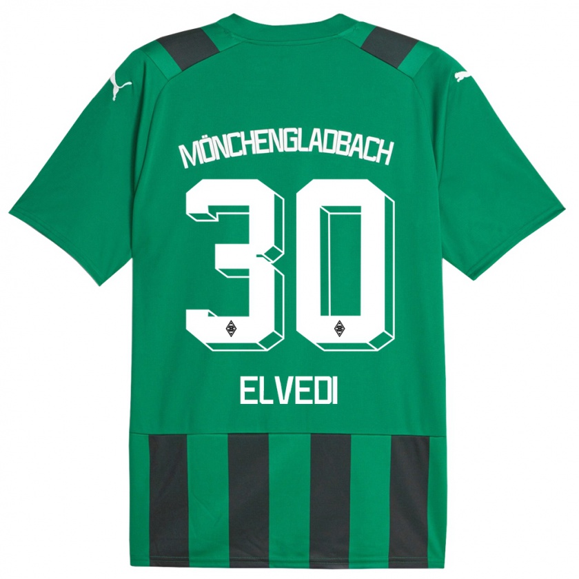 Kandiny Gyermek Nico Elvedi #30 Fekete Zöld Idegenbeli Jersey 2023/24 Mez Póló Ing