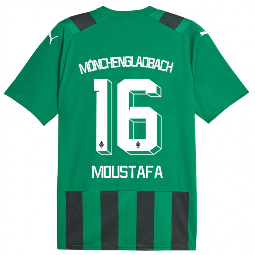 Kandiny Gyermek Moustafa Ashraf Moustafa #16 Fekete Zöld Idegenbeli Jersey 2023/24 Mez Póló Ing