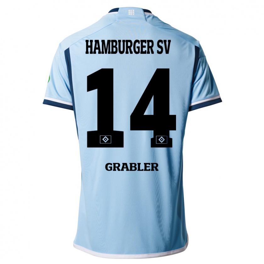 Kandiny Gyermek Lukne Gräßler #14 Kék Idegenbeli Jersey 2023/24 Mez Póló Ing