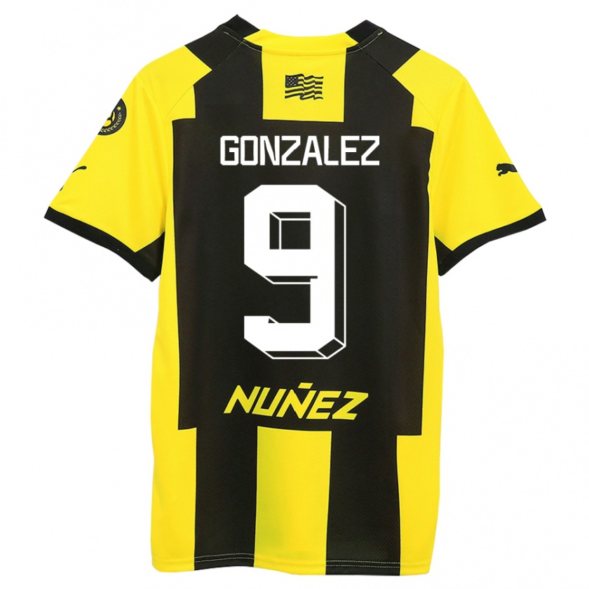 Kandiny Gyermek Franco González #9 Sárga Fekete Hazai Jersey 2023/24 Mez Póló Ing