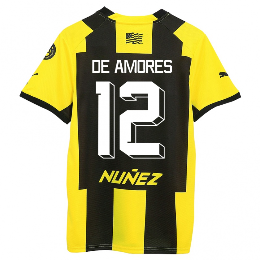 Kandiny Gyermek Guillermo De Amores #12 Sárga Fekete Hazai Jersey 2023/24 Mez Póló Ing