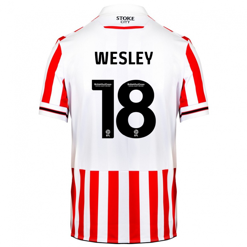 Kandiny Gyermek Wesley Moraes #18 Piros Fehér Hazai Jersey 2023/24 Mez Póló Ing