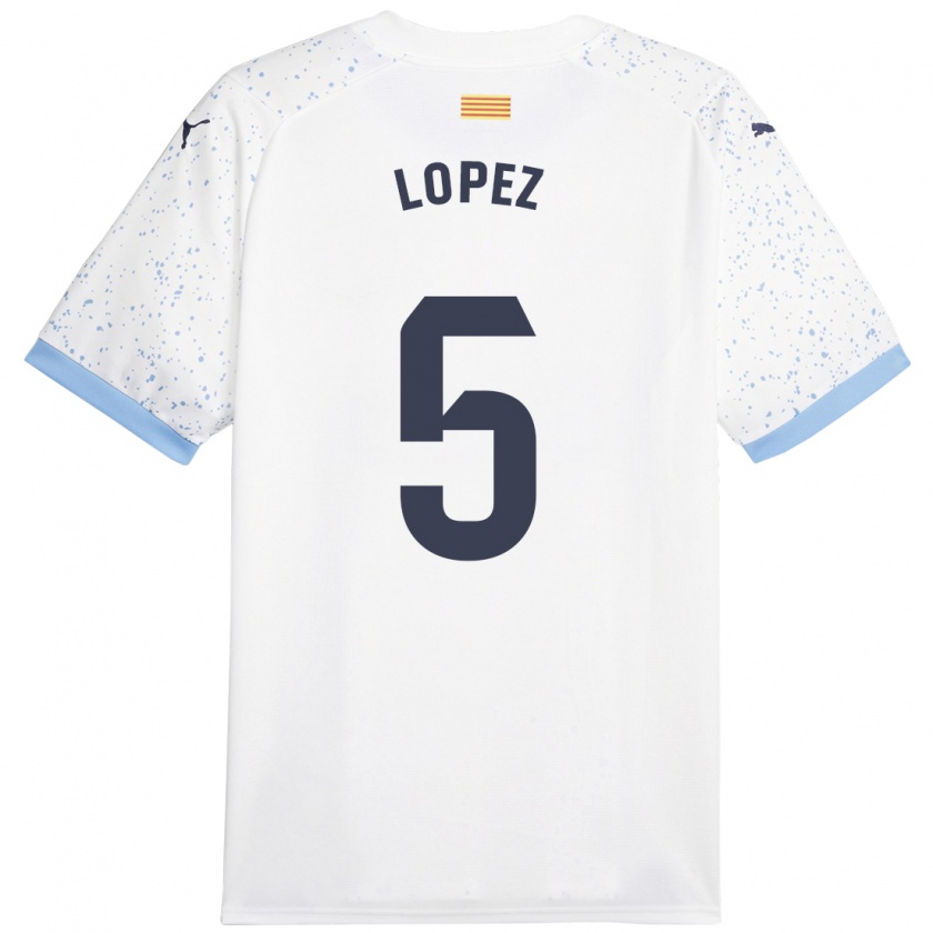 Kandiny Gyermek David López #5 Fehér Idegenbeli Jersey 2023/24 Mez Póló Ing