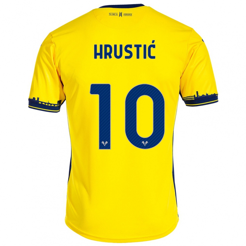 Kandiny Gyermek Ajdin Hrustić #10 Sárga Idegenbeli Jersey 2023/24 Mez Póló Ing